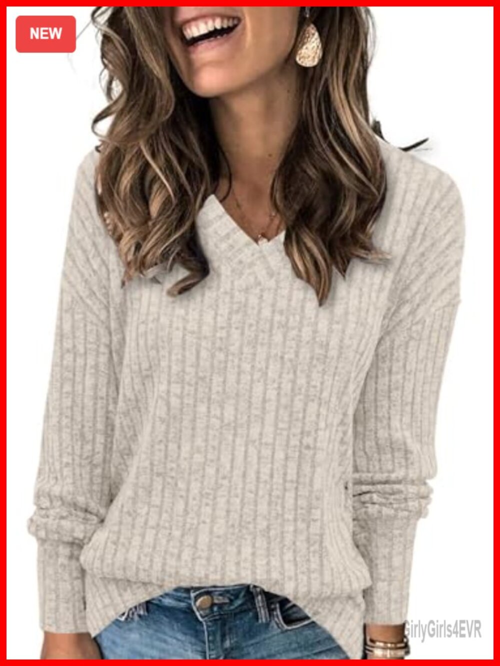 Womens V Neck Long Sleeve Tunic Sweater Loose Casual Fall Pullover Top